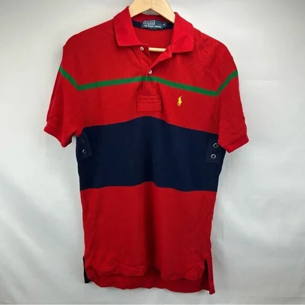 Vintage 90’s Polo by Ralph Lauren Men's Red and Blue Polo Shirt - Picture 1 of 4